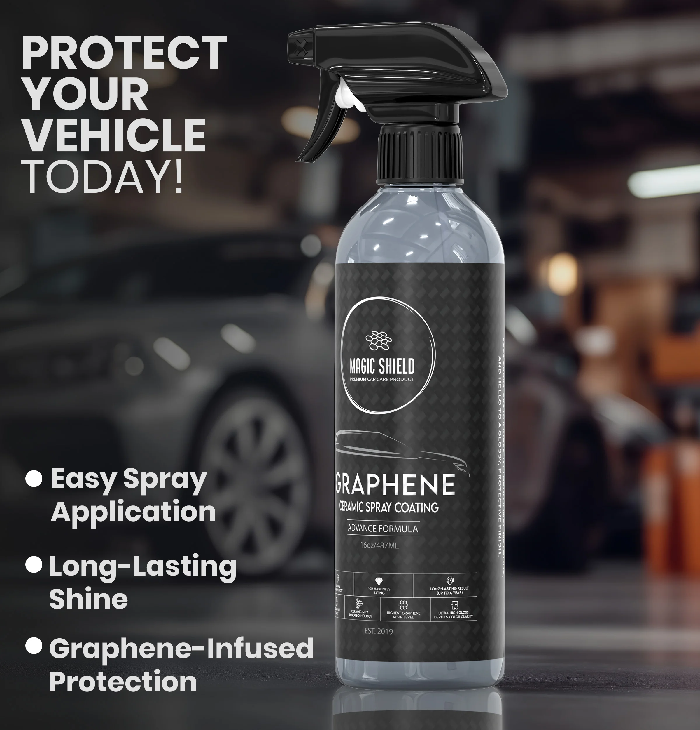 Pro ceramic coating spray used on polished car paint
