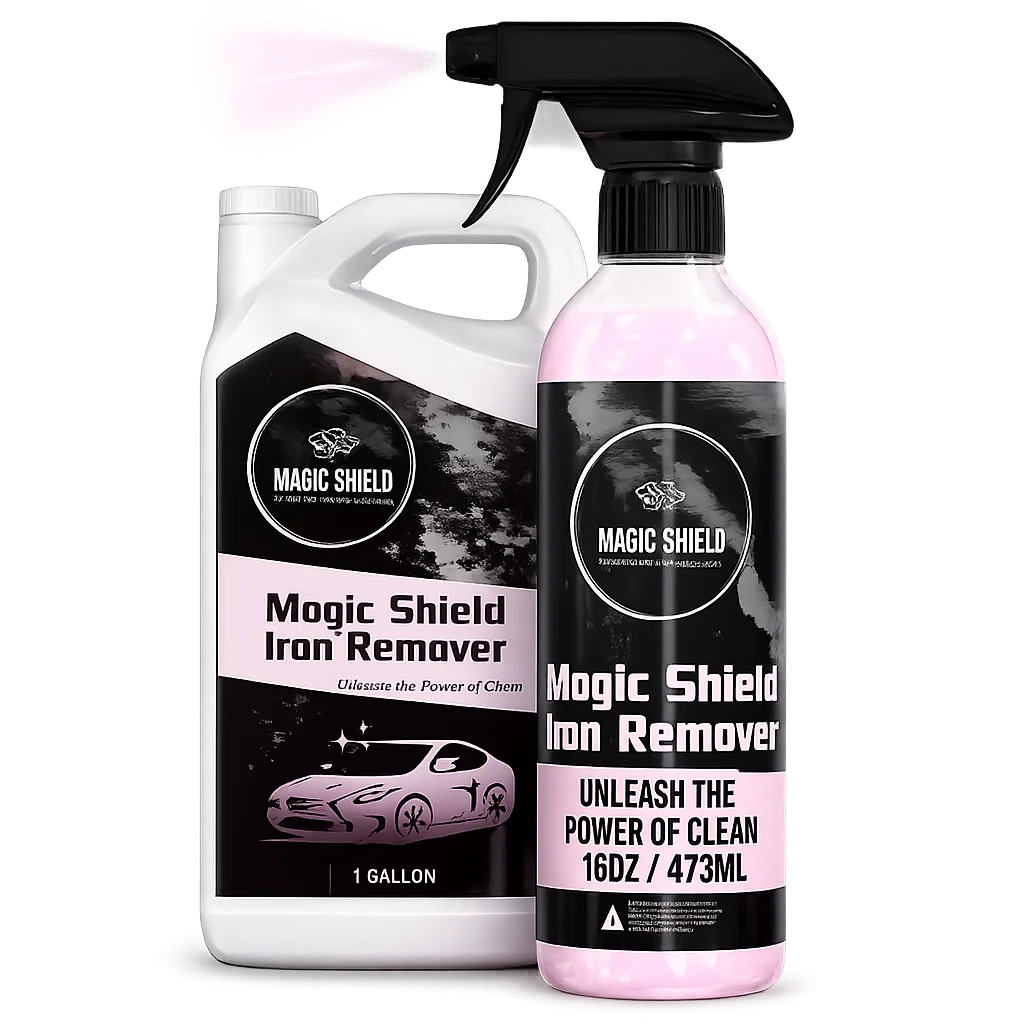 Magic Shield Iron Remover spray bottle and gallon