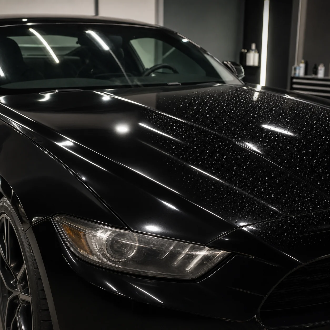 Glossy black car paint after graphene ceramic coating