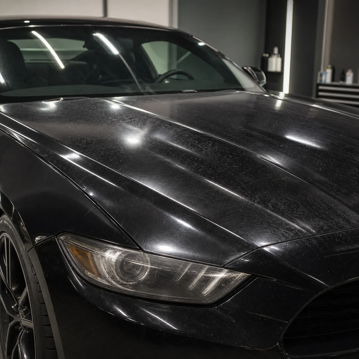 Black car paint before graphene ceramic coating